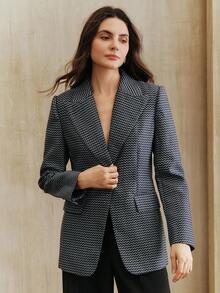 Anewsta بليزر نسائي ذو أكمام طويلة وياقة مع نسيج مموج وخطوط عصرية - متعدد الألوان - مشاهدة 5