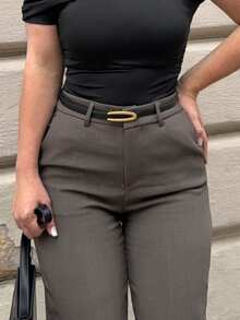 Jeta Ari 1PC WOMEN BASICS SMOOTH BUCKLE SKINNY WAIST BELT, SUITABLE FOR WORK DAILY COMMUTE - Black - View 2