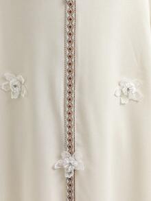 SHEIN Teen Girl Elegant 3D Floral Embroidered & Beaded Lace Flare Sleeve Dress, Perfect For Spring And Autumn Wear - White - View 7