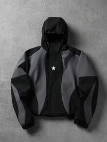 Manfinity Roghcode 男士休闲撞色连帽长袖夹克外套 - 寶藍色 - 查看 1