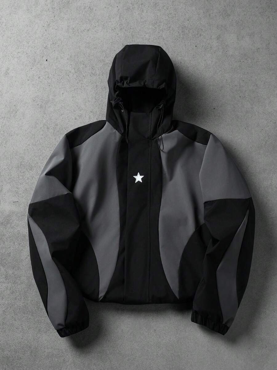 Manfinity Roghcode 男士休闲撞色连帽长袖夹克外套 - 寶藍色 - 查看 1