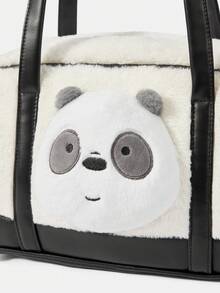 We Bare Bears X SHEIN 1个黑色时尚便携式毛绒拼接大容量手提包 - 黑色 - 查看 10