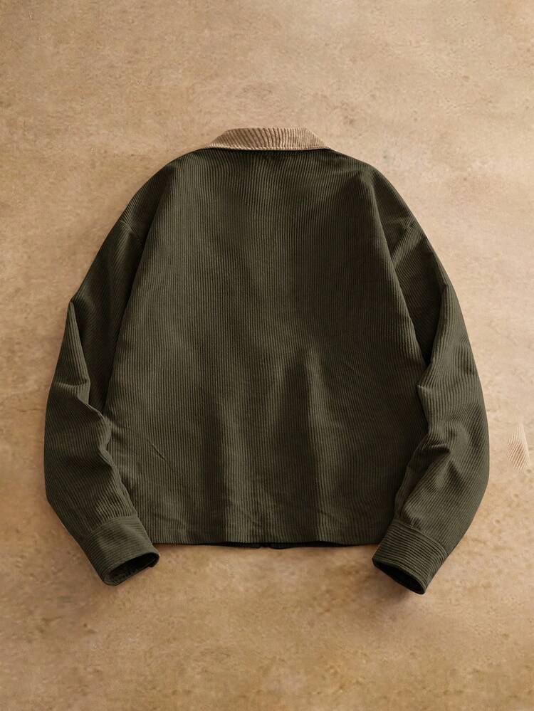 HIMLAND Chaqueta casual de pana con cuello para hombres, adecuada para uso diario - Verde - Añade 2