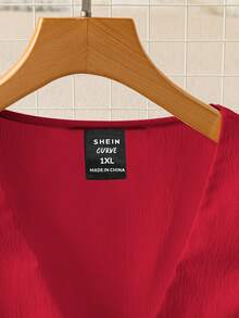 GlowEve CURVE 女士甜美法式短袖V领荷叶边下摆系带露脐上衣，春夏款 - 紅色 - 查看 6