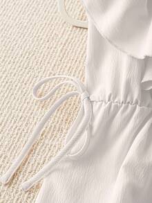 GlowEve CURVE Women's Sweet French Style Cap Sleeve V-Neck Cropped Ruffle Hem Sleeveless Tie Front Blouse, Spring/Summer - White - View 6