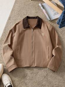 SWAVVY Áo khoác nam tay dài cổ thêu họa tiết hiệp sĩ thoải mái, đa năng, màu sắc tương phản - Nhiều màu - Xem 1