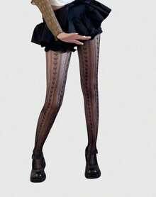 ROMWE Goth 1pair Women's Black Heart Shaped Fishnet Stocking With Straps, Suitable For All Seasons - Pure black - View 6