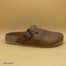 mules zapato para hombre descubierto de la parte de atrás en vaqueta con hebilla decorativa suela plana cómodo y fresco - Marrón - Ver 2