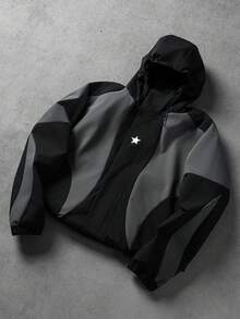 Manfinity Roghcode 男士休闲撞色连帽长袖夹克外套 - 寶藍色 - 查看 3