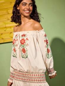 Felipe Marques Váy dài trễ vai in hoa giản dị thanh lịch trang trọng gợi cảm phong cách đồng quê bohemian dành cho nữ, thích hợp cho các buổi đi chơi hàng ngày, du lịch, nghỉ dưỡng, hẹn hò, tiệc tùng, Giáng sinh - Nhiều màu - Xem 5