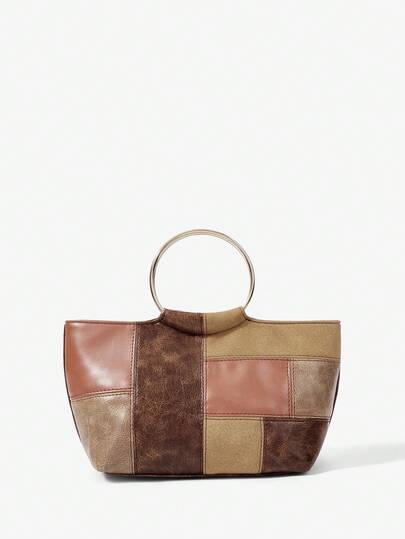 Maija Genți de damă cu mâner superior, Retro, Vintage, Mâner metalic, Îmbinare PU, La modă, Elegante, Simplu, Personalizate, Versatile, Clasice, Pentru naveta, Birou, Întâlniri, Zilnic, Cumpărături, Ceai de după-amiază