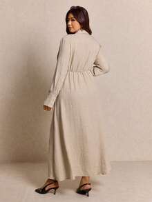Elaquor Vestido Camisa Longo de Cor Sólida Elegante para Mulheres Plus Size para Uso Diário - Damasco - Visão 2
