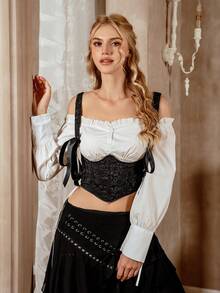 Myrelith Áo nịt eo buộc dây Jacquard thanh lịch - màu đen - Xem 1