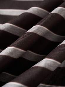 Airaco Women's Striped Collar Zipper Cuff Hem Ribbed Sweatshirt - Coffee Brown - View 6