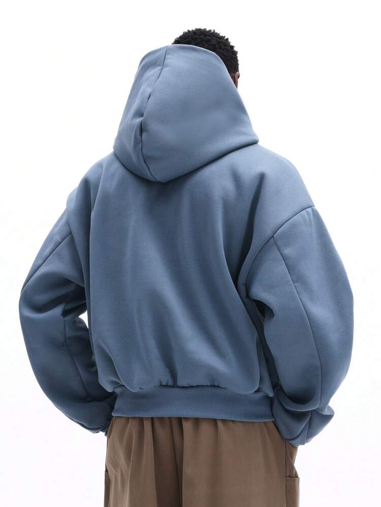 SUMWON Crop Fit Light Blue Full-Zip Hoodie Without Drawstring Hood Ribbed Cuffs Casual Streetwear Sweatshirt Winter Fall Layering Essential Plain