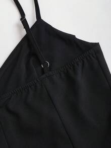 Sweetra 女士新款通勤百搭两件套，轻盈奢华简约高端短款西装外套搭配收腰A字吊带连衣裙套装 - 黑色 - 查看 6