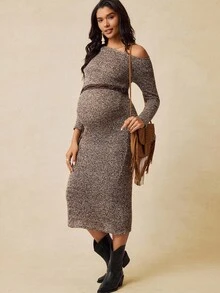 Boho Mama 孕妇秋季时尚不对称领口修身连衣裙 - 彩色 - 查看 5