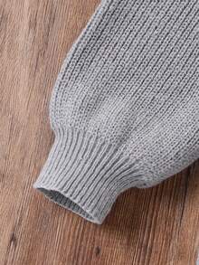 Gaun Sweater Lengan Panjang Kerah Tinggi dengan Hiasan Pita dan Blok Warna untuk Anak Perempuan Remaja - Grey - View 7