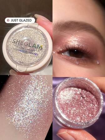 SHEGLAM Gleam Chaser Eyeshadow Topper-Just Glazed Pink Glitter Eyeshadow Powder Shimmer Finish Blendable Smooth Shiny Eyeshadow Brand Beauty Makeup Cosmetic For Women Girls Perfect For Fall Winter Ideal For Y2K Fancy Fashion Suitable For Birthday Present Halloween Party Ready Best Color