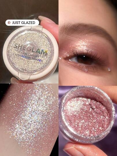 SHEGLAM Gleam Chaser Eyeshadow Topper-Just Glazed Pink Glitter Eyeshadow Powder Shimmer Finish Blendable Smooth Shiny Eyeshadow Brand Beauty Makeup Cosmetic For Women Girls Perfect For Fall Winter Ideal For Y2K Fancy Fashion Suitable For Birthday Present Halloween Party Ready Best Color