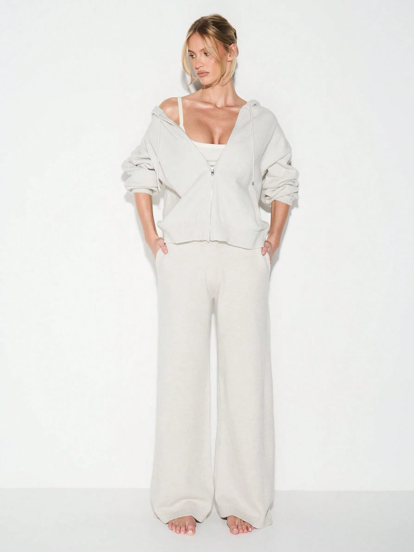 KIZN Pantalones deportivos palazzo de pierna ancha de punto acanalado