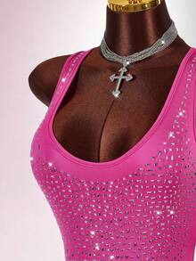 Amplova Square Neck Sleeveless Backless Bodycon High Waist Slit Sexy Bodysuit For Party Y2k Swimsuit