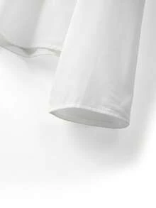 GlowEve CURVE 大码女式纯色长袖衬衫和褶皱阔腿连体裤休闲两件套 - 黑與白 - 查看 4