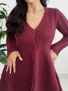 MDEdit Women's Solid Color Button Front Long Sleeve Casual Blouse, Daily Wear Fall Winter Cloth For Women