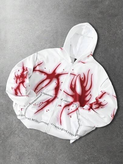 Men's Contrast Color Print Hooded Long Sleeve Sweatshirt Sweatshirt