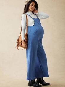 Boho Mama Mono holgado y casual de maternidad de unicolor con diseño de botones y bolsillos, para otoño - Azul - Ver 6