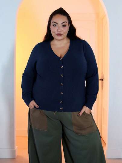 Pretty and Ole Cárdigan casual básico de unicolor para mujer talla grande, apto para otoño/invierno