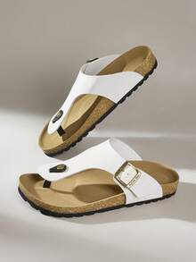 Solecia 女士时尚休闲搭扣细节尖头厚底凉鞋，夏季 - 白色 - 查看 6