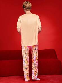 2pcs Men's Cute Rabbit & Bear Print Short Sleeve Pajama Set, Sleepwear Suit - Multicolor - View 2