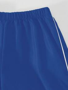 Sparklyn 三件套少女休闲套装，包括：带帽拉链短外套（罗纹边饰）、白色吊带背心和阔腿裤，秋季套装 - 藍色 - 查看 3