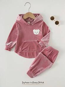 Cozy Pixies 2件套女婴保暖连帽卫衣和松紧腰裤套装 - 粉色 - 查看 6
