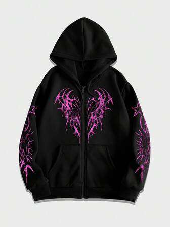 Goth بلوزة رجالية كابوتشينو مطبوعة بطبعة جوتيك مع سحاب أمامي وسير للربط