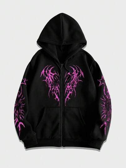 Goth بلوزة رجالية كابوتشينو مطبوعة بطبعة جوتيك مع سحاب أمامي وسير للربط