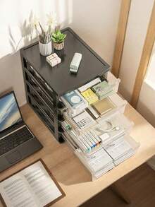 1PC Small Clear Desktop Organizer Dustproof Waterproof And Drop-Resistant High-End Atmosphere Is Convenient For Storage And Takes Up Little Space Suitable For Office Storage Outdoor Tool Storage School Supplies Storage Kitchen Storage Bath Storage Cosmetic Storage And Other Items Storage - Multicolor - View 6
