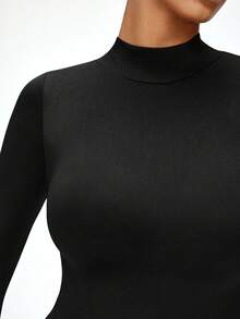 SHAPORA 无缝女士高领长袖塑身连体衣，女士基础塑身连体衣，可作外衣穿着 - 黑色 - 查看 6