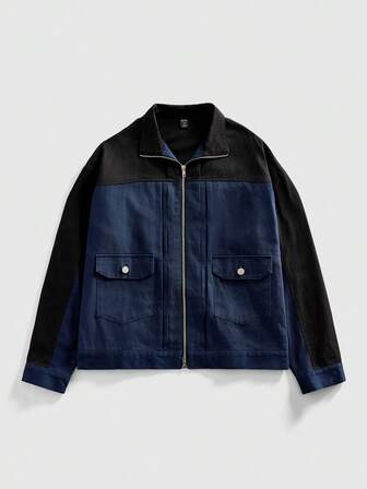 Street Life Chaqueta casual de hombre con parches de colores contrastantes, otoño