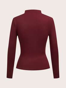 SHEIN LUNE 3pcs/Set Casual Solid Color & Leopard Print Tight Fit Base Layer T-Shirts, Autumn/Winter,Graphic Tees - Burgundy - View 6