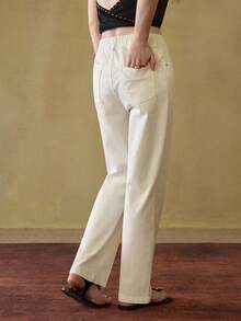 MOTF STUDIO SOLID SLANT POCKET SEAM FRONT STRAIGHT LEG JEANS WITHOUT CHAIN BELT , FALL WINTER - Beige - View 5