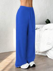 Core Rhythm Quần dài thể thao đơn giản màu trơn cạp cao tối giản có dây rút cho nữ - Màu xanh lam - Xem 3