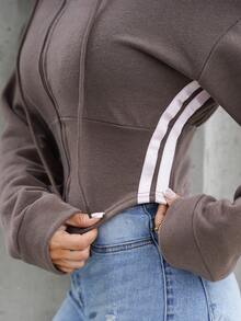 SAYEHFBABY 灯笼袖撞色滚边收腰连帽运动衫休闲装、机场装、家居服、返校装、秋季圣诞休闲装冬季 - 棕色 - 查看 3