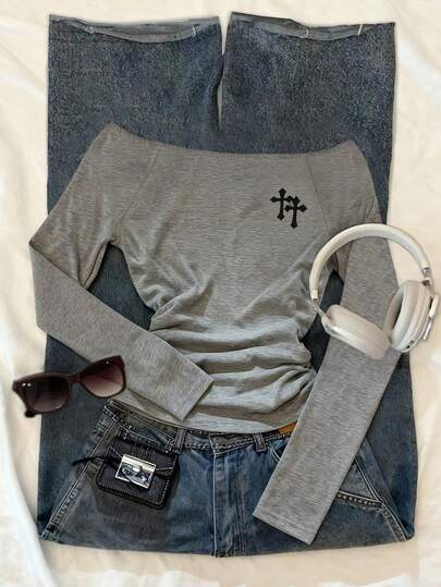 Glimmora 女士露肩T恤，街头风上衣，街头女装，Y2K上衣，Y2K，姐妹，潮流单品，时尚上衣，美学T恤，送给姐妹的礼物，休闲简约时尚上衣