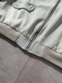 ROMWE MEN Street Life 男士休闲时尚街头拉链翻盖牛仔棒球夹克，春秋季 - 銅色 - 查看 3