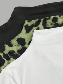 SHEIN LUNE 3pcs/Set Kaos Dalaman Kasual Warna Polos & Motif Leopard Ketat untuk Musim Gugur/Dingin, Kaos Grafis - Dark Green - View 9