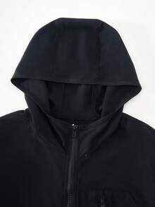 1pc Teen Boy's Casual Basic Minimalist Style Chest Pocket Design Hooded Zip-Up Jacket, Suitable For Leisure, School, Sports And Outdoor Wear Fall Winter - Black - View 3