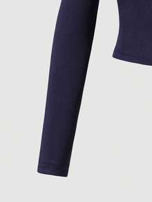 Sparklyn 2-Piece Classic Spring/Fall Casual Comfort Set For Teen Girls: Navy Knit Fabric T-Shirt With Lace Trim, Square Neckline, And Dimensional Bow Detail Paired With Blue Wide-Leg Denim Pants. Suitable For Everyday Wear, Shopping, Sports, And More. - Multicolor - View 3