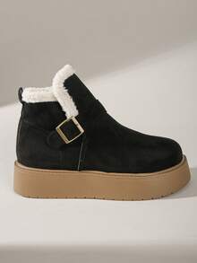 Solecia 女士搭扣设计休闲日常穿着保暖内衬雪地靴 - 黑色 - 查看 1